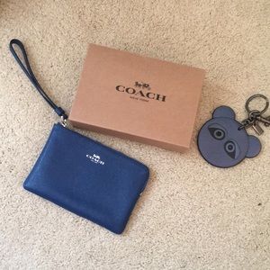 Blue Coach Wristlet | Clutch | Panda Keychain